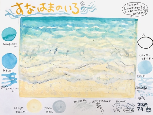 온라인 레슨 8月のアート ワイワイ にぎやかな海を描こう 水の表現 イラスト